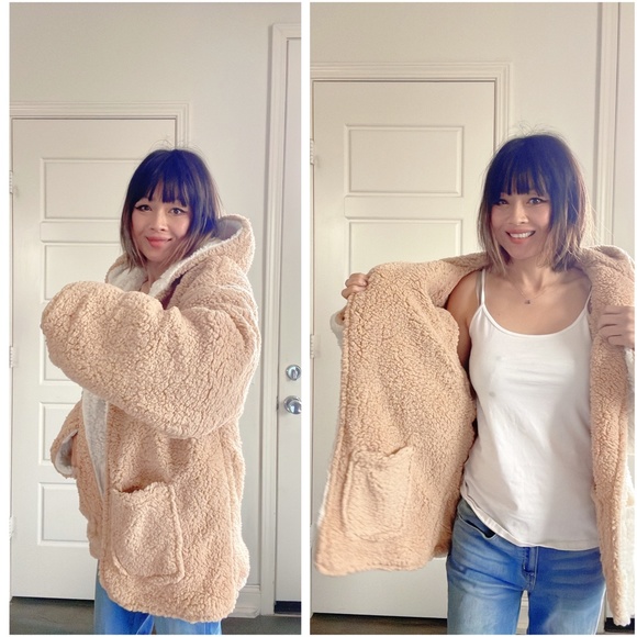 #30 Cozy Vegan Fur Open Front Reversible Jacket Coat - Picture 4 of 4